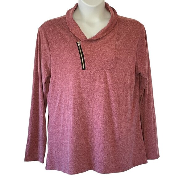 Cyanstyle Shawl Collar Asymmetric Zipper Neckline Raspberry Marled Heather  2XL - Picture 2 of 9
